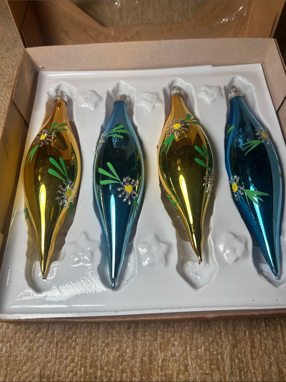 Hand-Painted Glass Home Art Ornaments madin in Brazil - Blue & Gold Set